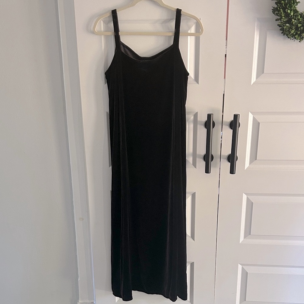 New Eileen Fisher charcoal‎ gray Velvet camisole Dress size petite large